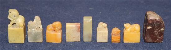 A group of 19th and 20th century Chinese soapstone seals, some inscribed